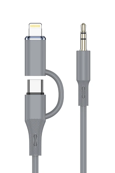Type-C ve iPhone Lightning To 3.5mm Aux Dolanmaz Silikon Ses Kablosu 2 in 1 Stereo OTG MT2812 ürün görseli 1