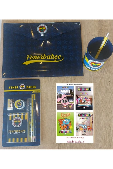 Fenerbahçe TMN Kırtasiye Seti (Dosya-6'Lı Kırtsye Seti-Wıse 0.7 Kalem-Kalemlik) ve 4'Lü Gumball Boyama Kitabı.! ürün görseli 1