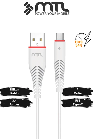 Usb To Type-C Silikon Hızlı Şarj Ve Data Aktarım Kablosu 1 Metre 3.4 Amper MT2012 ürün görseli 1