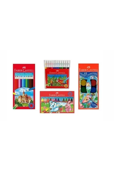 Faber Castell Anaokulu Kreş Seti - 12lisulu Boya -12likuru Boya- 12 Li Pastel By - 12 Li Keçeli Klm ürün görseli 1