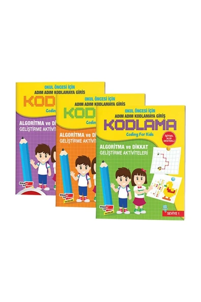Dikkat Atölyesi Yayınları Okul Öncesi Adım Adım Kodlama 3 lü set/ tahtalı ürün görseli 1