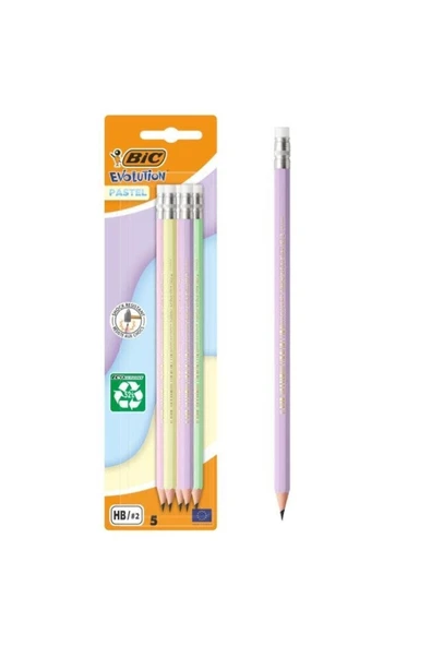 Bic BİC 518986 EVOLUTION PASTEL SİLGİLİ KURŞUN KALEM 5'Lİ BLİSTER ürün görseli 1
