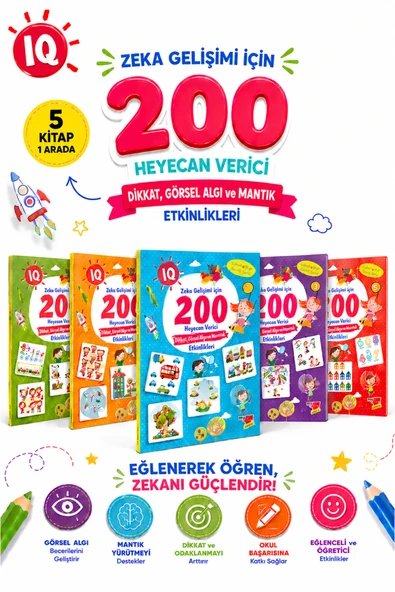 Dikkat Atölyesi Yayınları Iq Zeka Gelişimi için 200 Heyecan Verici Etkinlik 5'li Set (3-6 Yaş Için) ürün görseli 1