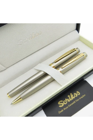 Scrikss 38 Saten Altın Roller Kalem + Tükenmez Kalem Seti | Oscar | Isme Özel Kalem | Hediye Kalem ürün görseli 1