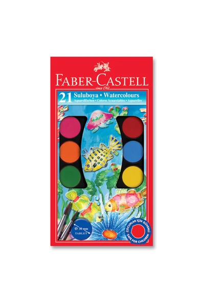 Faber Castell Büyük Boy Suluboya, 21 Renk, Canlı Renkler, Kolay Karışabilen Set, Yoğun Pigmentli, Ergonomik ürün görseli 1