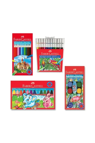 Faber Castell Faber-castell 4'lü Boya Seti (12'li Kuru-sulu-pastel-keçeli Boya) ürün görseli 1
