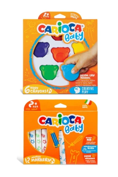 carioca Teddy Şekilli Kirletmeyen Mum Boya Carioca Jumbo Bebek Süper Yıkanabilir Keçeli Boya ürün görseli 1