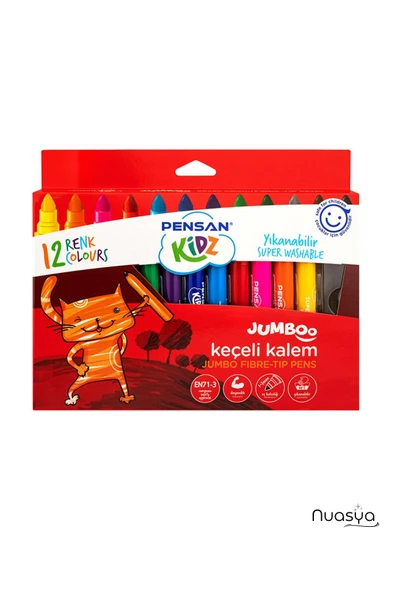 Pensan Jumbo Kidz Yıkanabilir Keçeli Kalem 12 Renk - Çocuklar İçin Güvenli & Canlı Boyama ürün görseli 1