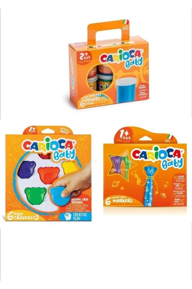 carioca Bebek 3'lü Boya Seti Şekilli Mum Boya , Parmak Boyası, Keçeli Boya Kalemi 6 Renk ürün görseli 1