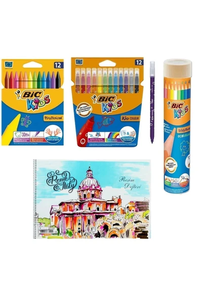 Bic Pastel Boya Keçeli Boya Metal Tüp Kuru Boya 12 Li Ve Resim Defteri ürün görseli 1
