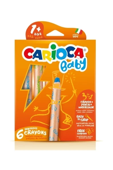 carioca 3 In 1 Jumbo Bebek Ahşap Gövdeli Boya Kalemi 6'lı,kalemtraş Hediyeli ürün görseli 1