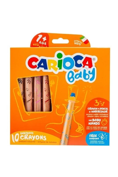 carioca Jumbo Bebek Ahşap Gövdeli Boya Kalemi 3 in 1 10Lu Kalemtraş 42818 ürün görseli 1