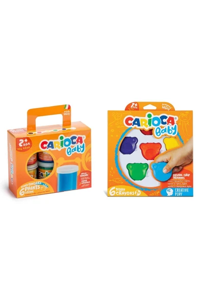 carioca Teddy Şekilli 6'lı Mum Boya Ve Bebek Parmak Boyası 6'lı ürün görseli 1