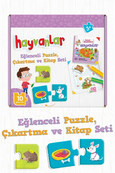 Dikkat Atölyesi Yayınları Hayvanlar Puzzle | Bulmaca Kart + Kitap 3+ Yaş Karton Çocuk ürün görseli 1