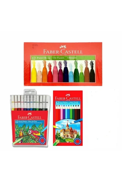Faber Castell 3 Lü Boyama Seti - (12'li Kuruboya  12'li Keçeli Kalem 12'li Pastel ürün görseli 1