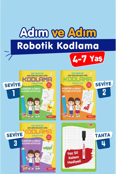 Dikkat Atölyesi Yayınları Okul Öncesi Adım Adım Kodlamaya Giriş 3'lü Set Robotik Kodlama Kitabı ürün görseli 1