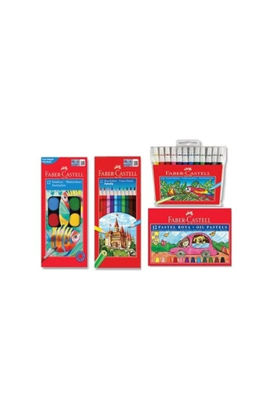Faber Castell Faber-castell 12'li Kuru Boya +^12'li Sulu Boya +12'li Pastel Boya + 12'li Keçeli Boya Seti ürün görseli 1