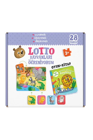 Dikkat Atölyesi Yayınları Hayvanları Öğreniyorum 28 Parça Puzzle (OYUN BOYAMA KİTABI) ürün görseli 1