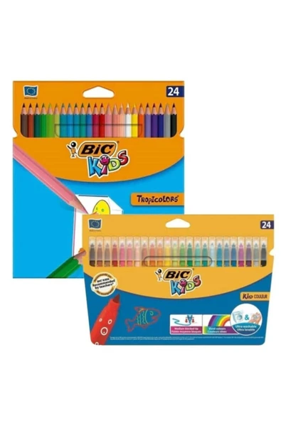 Bic Kids Tropicolors Kuru Boya Kalemi 24'lü + Kid Couleur Keçeli Boya ürün görseli 1