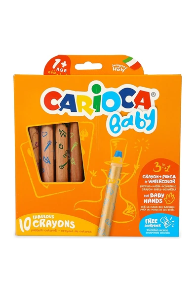 carioca JUMBO BEBEK AHŞAP GÖVDELİ BOYA KALEMİ 3 IN 1 10'LI KALEMTRAŞ HEDİYELİ +1 YAŞ ürün görseli 1