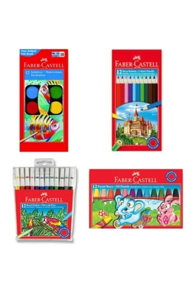 Faber Castell Faber-castell 4'lü Boyama Seti 12 Renk Pastel+sulu+kuru+keçeli Kalem ürün görseli 1