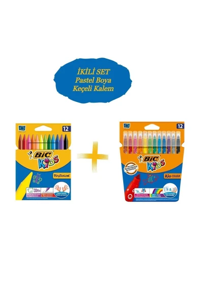 Bic Kids 12 Li Keçeli Boya Kalemi+12 Li Plastidecor Silinebilir Mum Pastel Boya ürün görseli 1