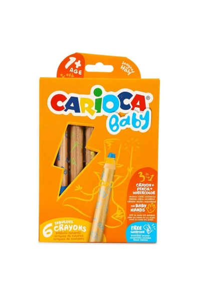 carioca 3 In 1 Jumbo Bebek Ahşap Gövdeli Boya Kalemi 6lı (kalemtraş Hediyeli) (kuru Boya Sulu Boya V ürün görseli 1