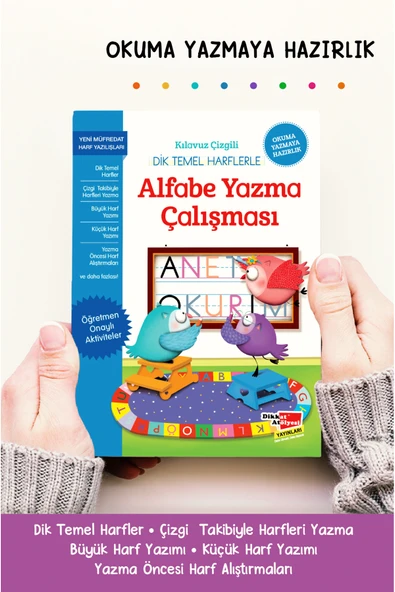 Dikkat Atölyesi Yayınları Kılavuz Çizgili Dik Temel Harflerle Alfabe Yazma Çalışması ürün görseli 1