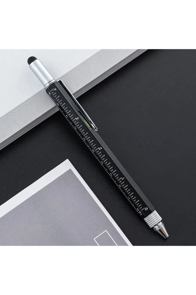 MAB 6-in-1 Çok Fonksiyonlu Vıp Hediyelik Kalem, Tükenmez, Cetvel, Terazi, Stylus, Tornavidalı (SİYAH) ürün görseli 1
