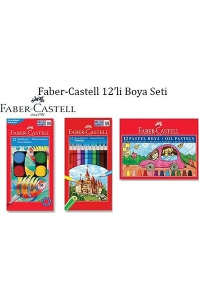 Faber Castell Faber-Castell 3'lü Boya Seti 12'li Sulu - Kuru ve Pastel Boya ürün görseli 1