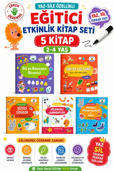 Dikkat Atölyesi Yayınları 2-4 Yaş 5'li set Evde Etkinlik Zeka Ve Dikkat Gelişimi ürün görseli 1