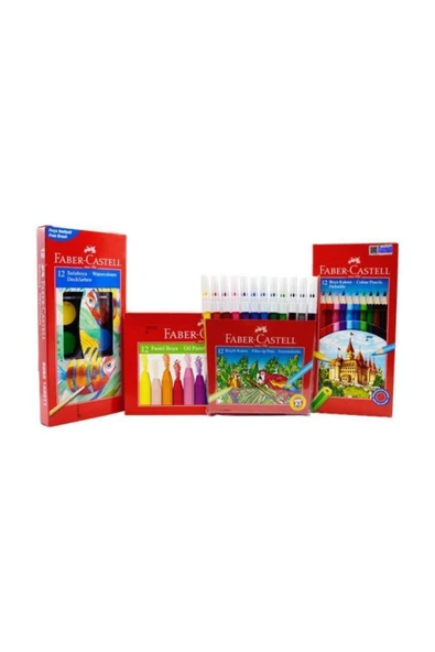Faber Castell 4 lü Boyama Seti - (12'li Kuruboya + Suluboya +Keçeli+ Pastel Boya) ürün görseli 1