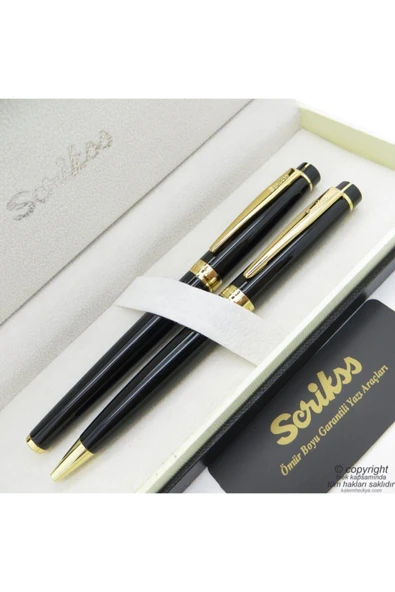 Scrikss 38 Siyah Altın Roller Kalem + Tükenmez Kalem Set | Oscar | Isme Özel Kalem | Hediye Kalem ürün görseli 1