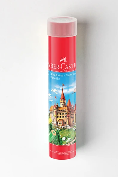 Faber Castell Kuru Boya Kalemi, Kırmızı Metal Tüp Kutu, 12 Renk, Tam Boy, Kalemtıraş Hediyeli, Yumuşak Mineli ürün görseli 1