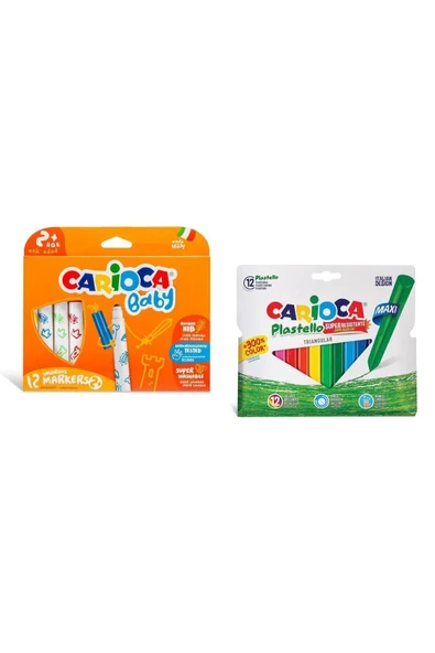 carioca Bebek Yıkanabilir Keçeli Kalem 12'li Ve Jumbo Üçgen Elleri Kirletmeyen Pastel Boya ürün görseli 1