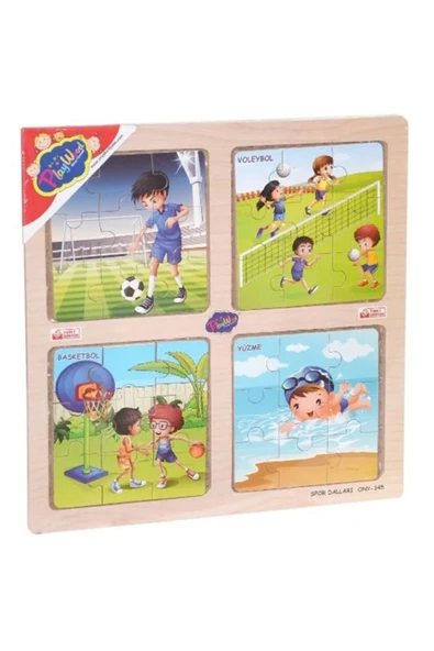 Play Wood Playwood Ahşap Eğitici 4 lü Puzzle Spor Dalları Ony-345 ürün görseli 1