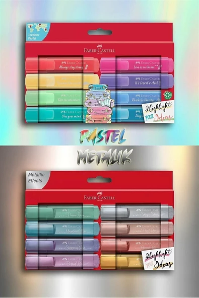 Faber Castell 8 Metalik 8 Pastel Fosforlu Kalem Seti (KUTULU) ürün görseli 1