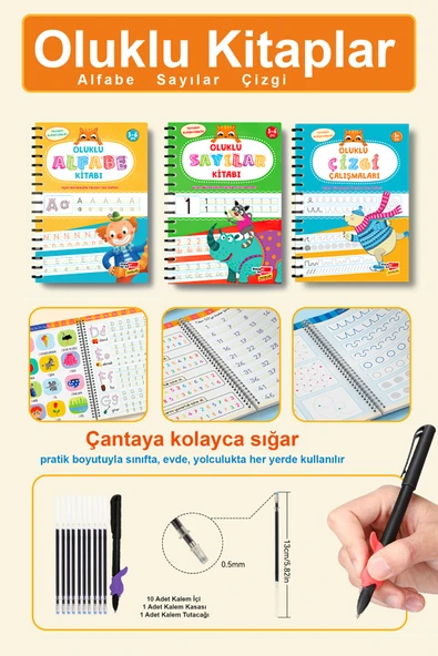 Dikkat Atölyesi Yayınları 3'lü Oluklu Çizgileri, Harfleri ve Sayıları Yazmayı Öğreten Kitap ürün görseli 1