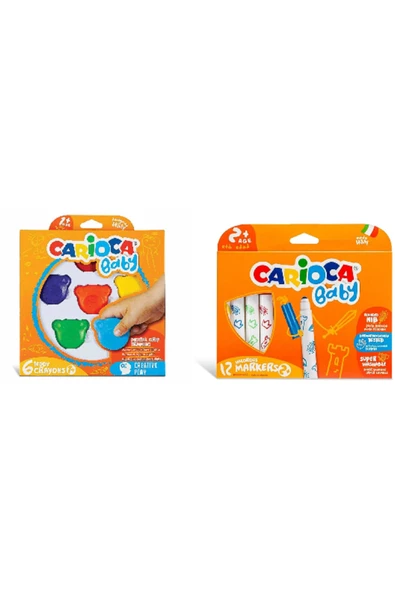 carioca CARİOCA BEBEK CRAYONS 6'LI +1 YAŞ + BEBEK YIKANABİLİR KEÇELİ BOYA KALEMİ 12'Lİ +2 YAŞ 2 Lİ SET ürün görseli 1