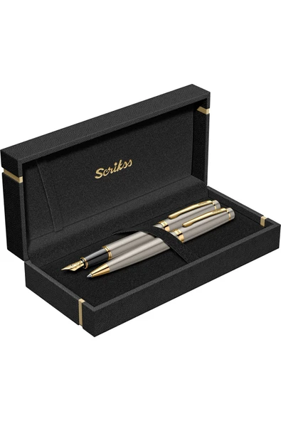 Scrikss WizDesign 38 DOLMAKALEM + TÜKENMEZKALEM SET SATEN ALTIN (ÖMÜR BOYU GARANTİLİ-LÜKS KUTULU-İSME ÖZEL) ürün görseli 1