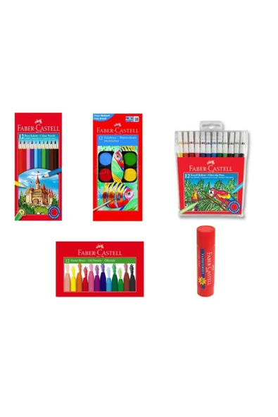 Faber Castell Faber-castell 12'li Kuru Boya +'12'li Sulu Boya +12'li Pastel Boya + 12'li Keçeli Boya Seti ürün görseli 1