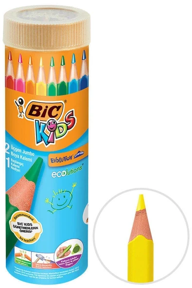 Bic Kids Evolution 958192 Üçgen Jumbo Boya Kalemi 12+1'li Metal Tüp ürün görseli 1