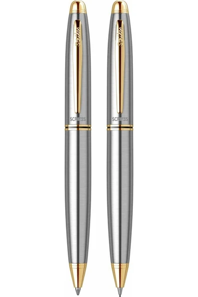 Scrikss Knight Tükenmez & Kurşun Kalem Seti Gold Krom 88 ürün görseli 1