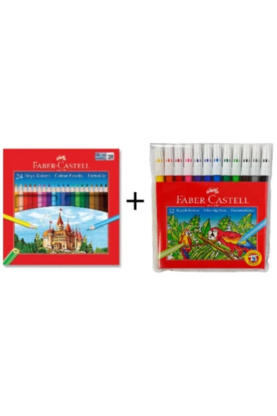 Faber Castell 24 Lü Kuru Boya + 12 Renk Keçeli Kalem ürün görseli 1