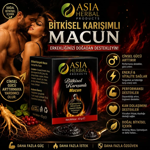 Cinsel Gücü Arttırıcı Epimedyum'lu1 Macun, Polen, Pekmez, Ginseng, Maca Extract, Tongkat Ali, Çakşır Otu, Panax Içeren Kuvvet Bitkisel Karışımlı Macunu 43 gr ürün görseli 1