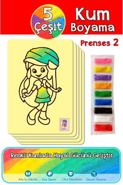 Dikkat Atölyesi Yayınları Kırmızı Prenses Paket A4 Boyutu 5 Farklı Kum Boyama Etkinliği ürün görseli 1