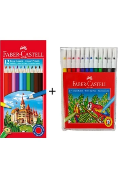 Faber Castell Faber-castell 12'li Kuru Boya + Faber-castell 12 Renk Keçeli Kalem ürün görseli 1