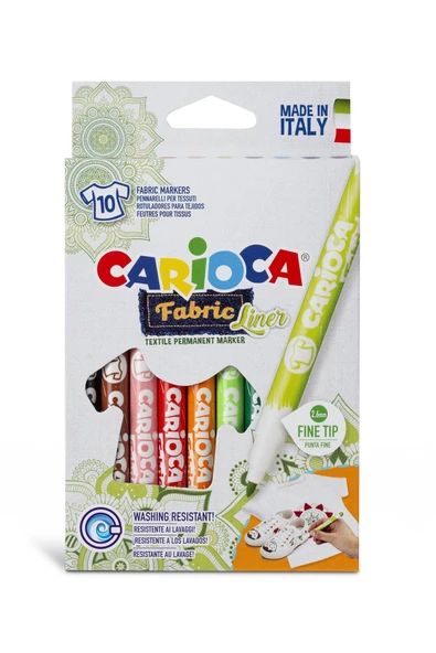 carioca Keçeli Kumaş Boya Kalemi Fine 10'lu Tekstil Kalemi (KUMAŞ BOYANABİLİR) ürün görseli 1
