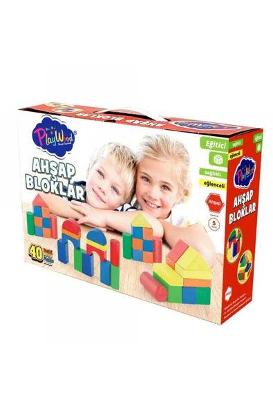 Play Wood Eğitici 5 Renk 40 Parça Renkli Ahşap Bloklar Oyuncak Seti ONY-403 ürün görseli 1