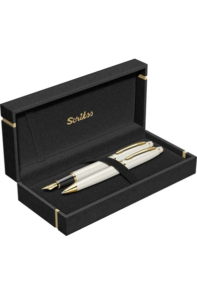 Scrikss WizDesign 35 DOLMA KALEM + TÜKENMEZKALEM SET BEYAZ ALTIN (ÖMÜR BOYU GARANTİLİ-KUTULU-KİŞİYE ÖZEL) ürün görseli 1